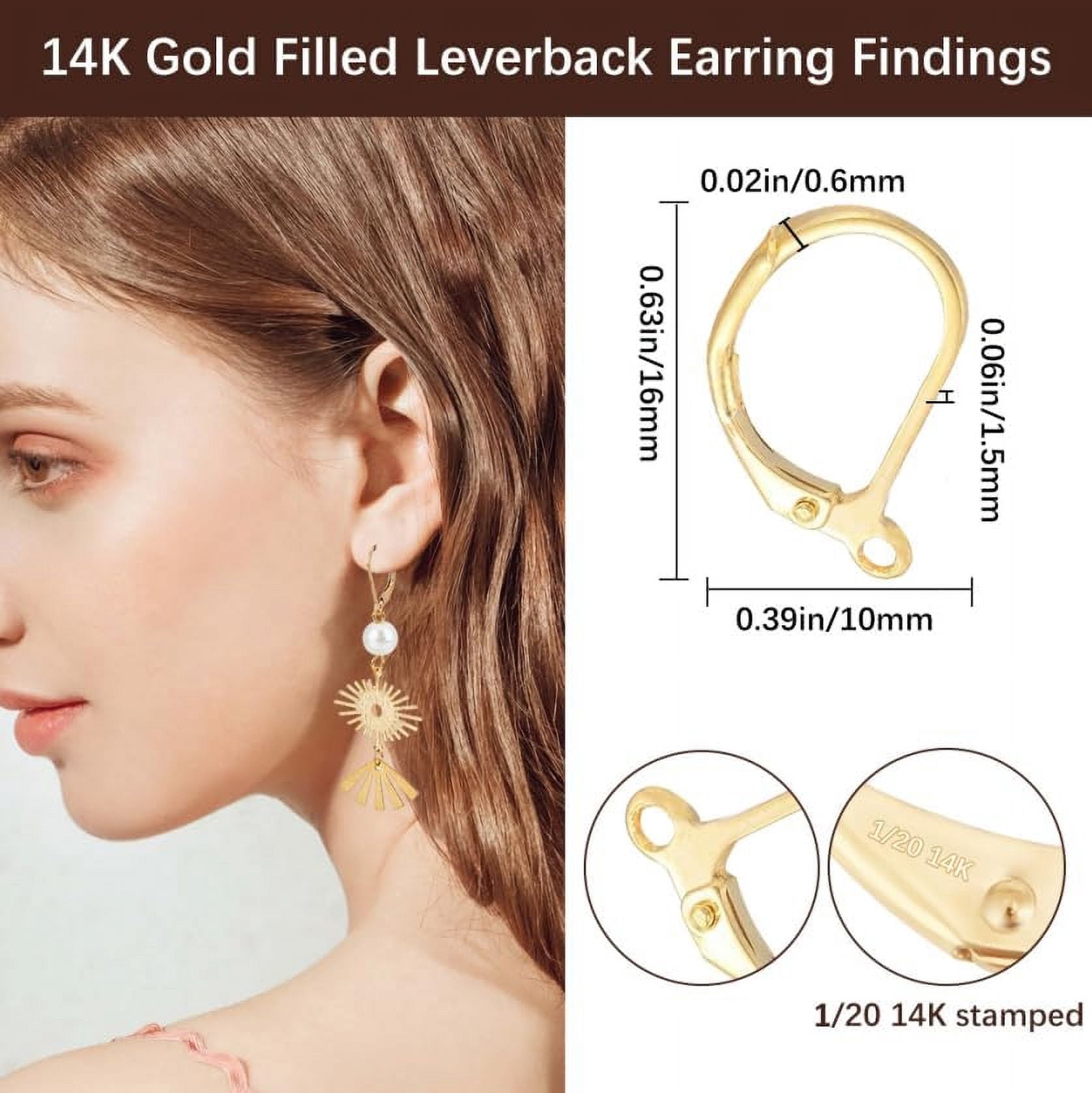 1 Box 4Pcs Leverback Earrings Findings 14K Gold Filled Brass Ear Wires Huggie Lever Back French Hook Earring Wires Dangle Earring Hooks for Jewelry Making Earrings Supplies DIY Crafts Mixed Color