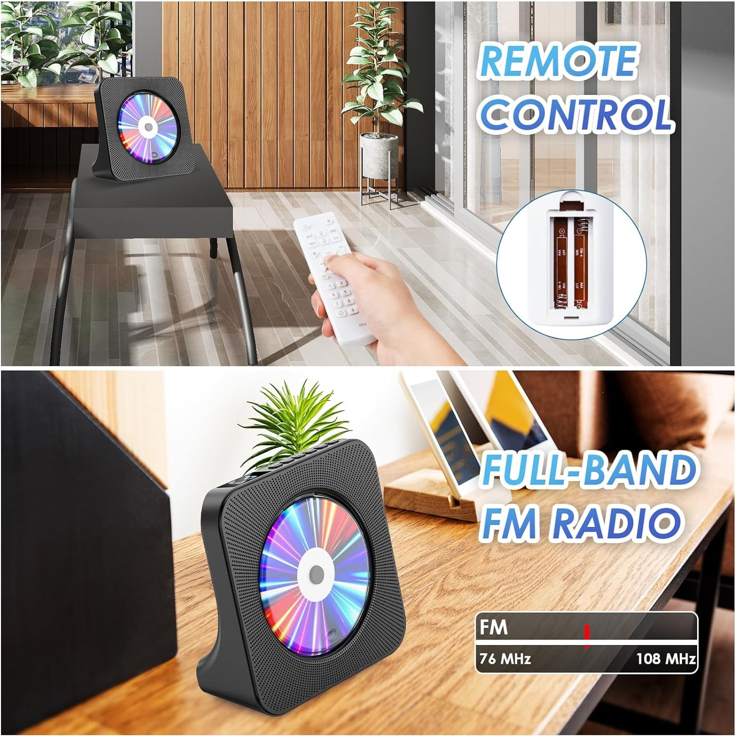 Qoosea DVD Player with remote CD Player for Home with Bluetooth Speakers  Display FM Radio with CD Player USB Card Playback 3.5 mm AUX Alarm Clock All Region Free with AV Dust Cover