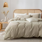 ZOVAN Duvet Cover Set 100% Washed Cotton Super Soft Breathable Durable Home Bedding Set (Beige, Twin)