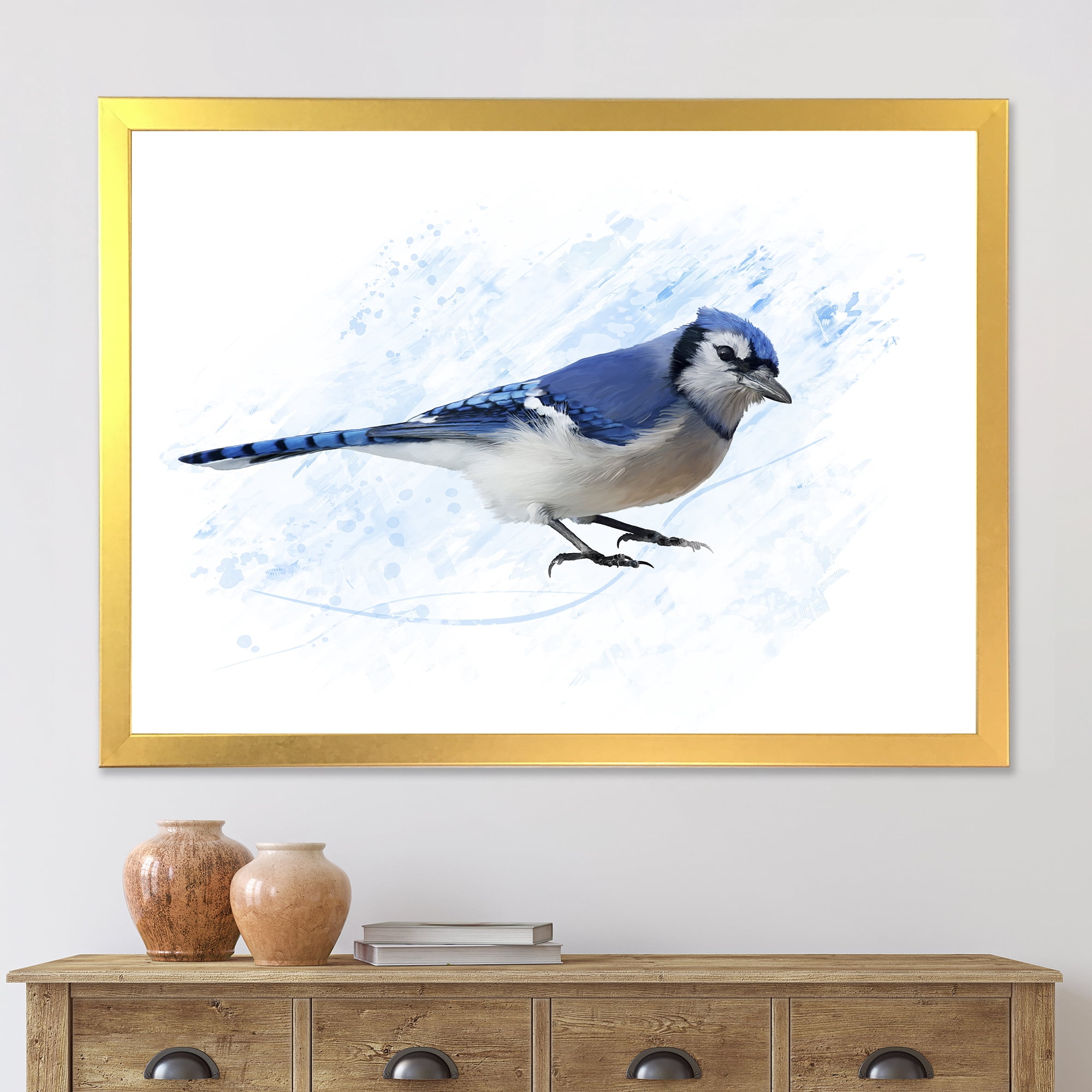 Designart 'Ancient Blue Jay Bird' Traditional Framed Art Print