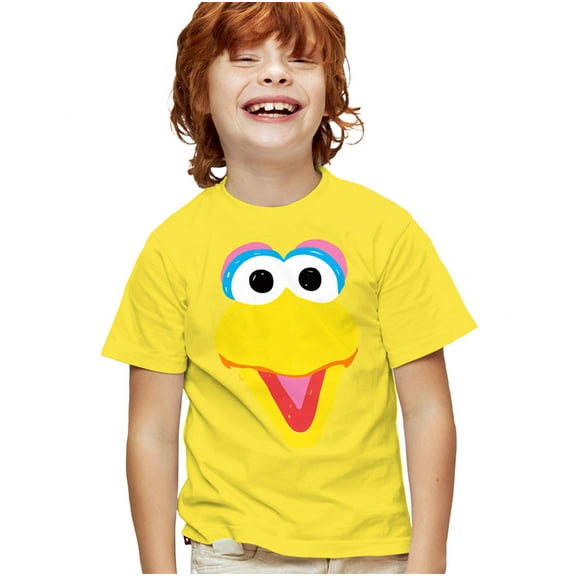 Sesame Street Big Bird Crayon Sketch Kids T Shirt for Youth Boys and Girls, Yellow, X-Small