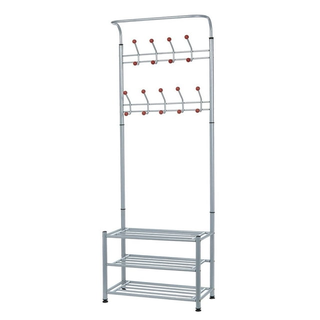 EASTIN Metal Entryway Coat Shoe Rack 3-Tier Shoe Bench With Coat Hat Umbrella Rack