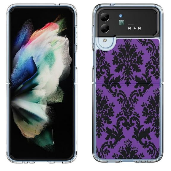 Shockproof Bumper Phone Case for Samsung Galaxy Z Flip 4 5G, by OneToughShield ® - Victorian Purple/Black