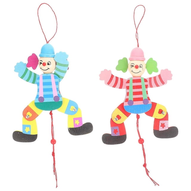2Pcs Clown Marionette Puppet String Wood Clown String Marionette Puppet Show Toy Interactive Clown Toy