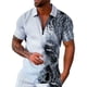 thumbnail image 1 of Camisas Manga Larga Hombre Camisa informal de manga corta con cuello vuelto y cremallera con estampado informal para hombre (Grey, 3XL), 1 of 5