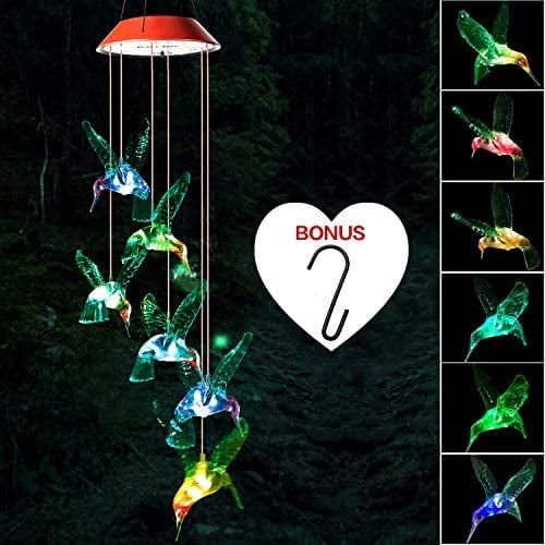 Hummingbird Solar Wind Chimes,Mother Gift,Gifts for Grandma,Six Hummingbirds LED Wind Chimes,Garden Gifts,Garden Decor,Yard Decor
