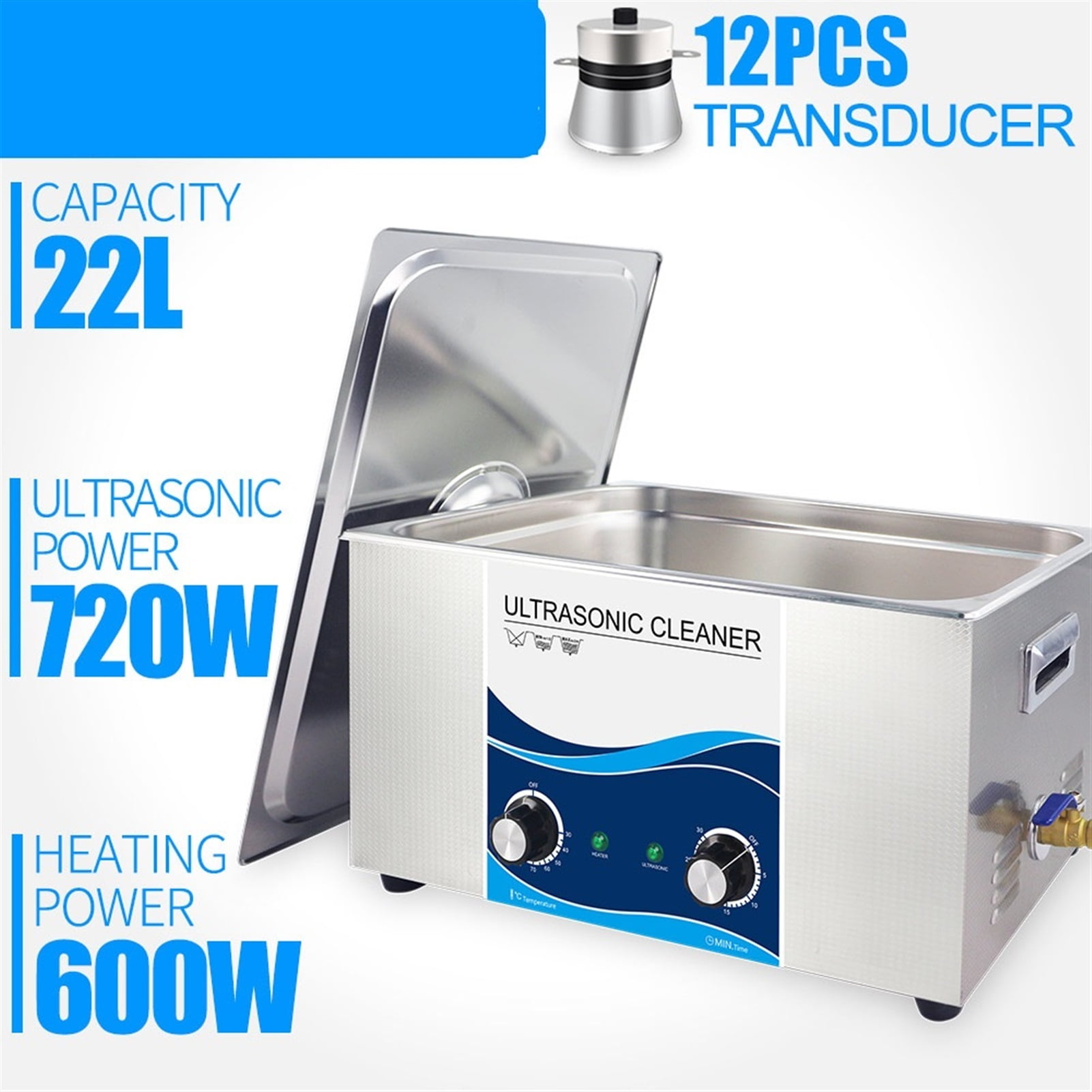 Ultrasonic Cleaner Industrial 22L 900W Heated Timer Stainless Steel Ultrasound Bath For 3D Eyeglasses Auto Engine Parts ,Strong Cleaning