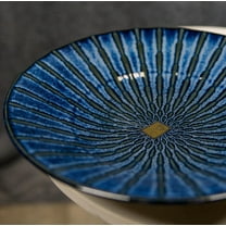 Japanese Blue Cascading Water Reduction Glazed Ceramic Shallow Bowls Pack Of 2