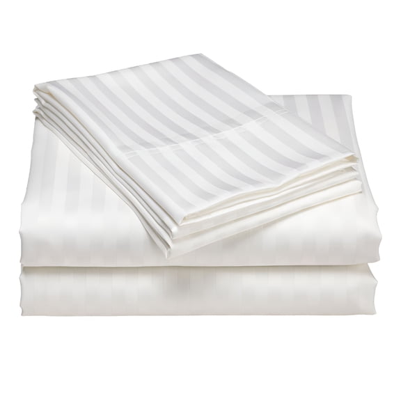AUQ 2026 New 1200 Thread Count 100% Cotton Stripe Sheet Set Deep Pocket for Home,Bedroom,Guest Room,Hotel (King,White)