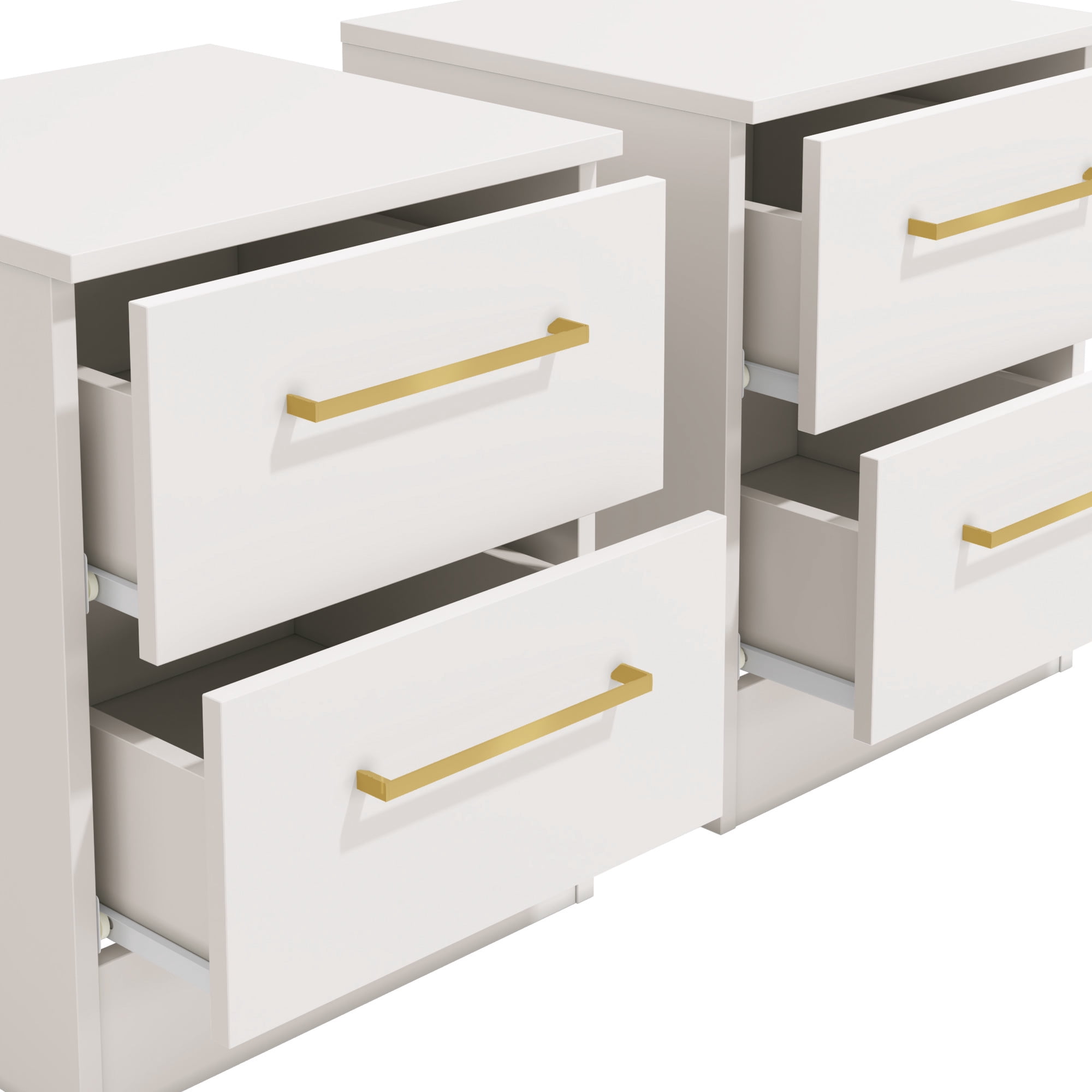 Kappesberg Jolyne 2-Drawer Nightstand Set of 2 with Gold Handles, White – Modern Bedroom Storage for Adults and Teens