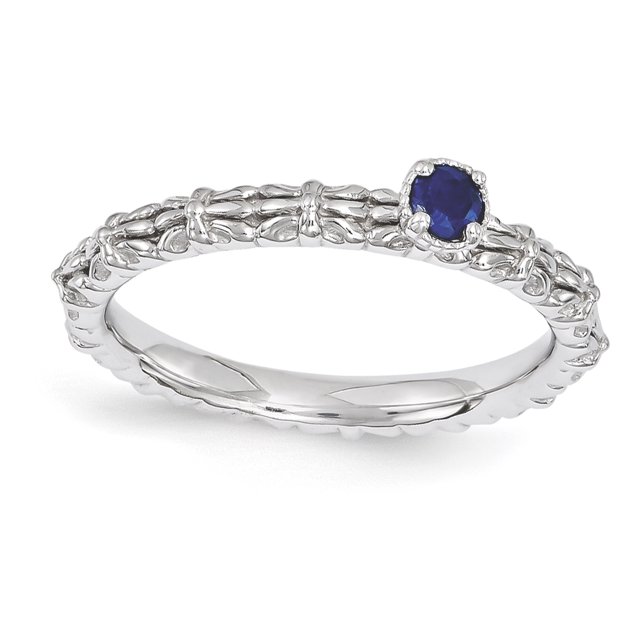 Sterling Silver Stackable Expressions Created Sapphire Single Stone Ring Size 5