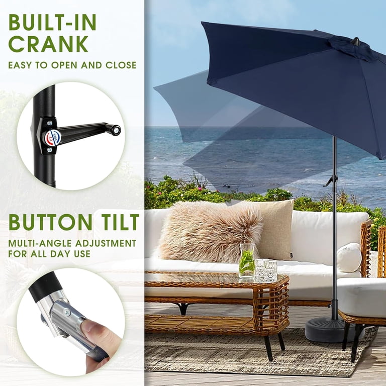 close patio umbrella Homefun 9ft Outdoor Patio Umbrella Push Button Tilt Crank Market Umbrella 6  Ribs Heavy Duty for Deck Backyard Pool(No base)