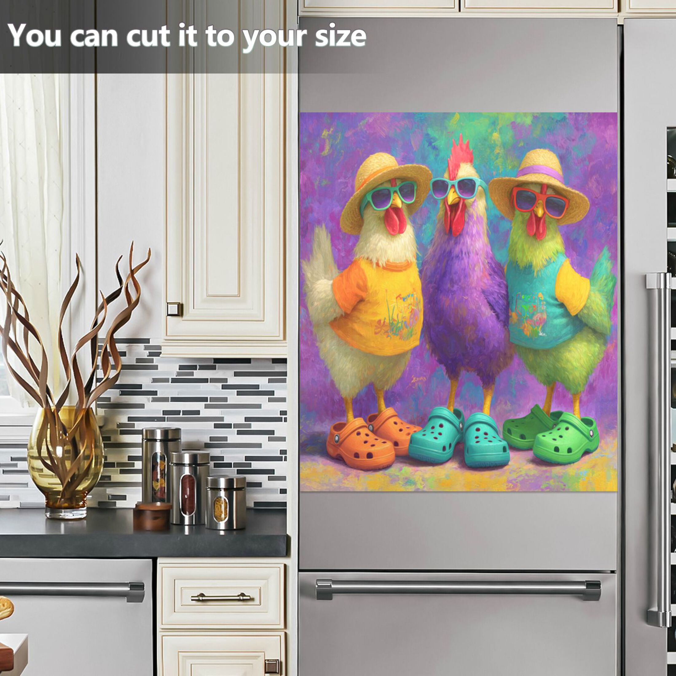Dishwasher Magnetic Refrigerator Magnet Cover Sticker Home Decorative 23"x26" Three Cute Chickens Pattern