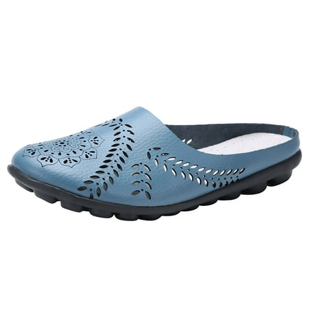 

QWANG 2023 Women Gracosy Clogs Shoes Leather Loafers Slip On Mules Antil Slip Beach Sandals Blue