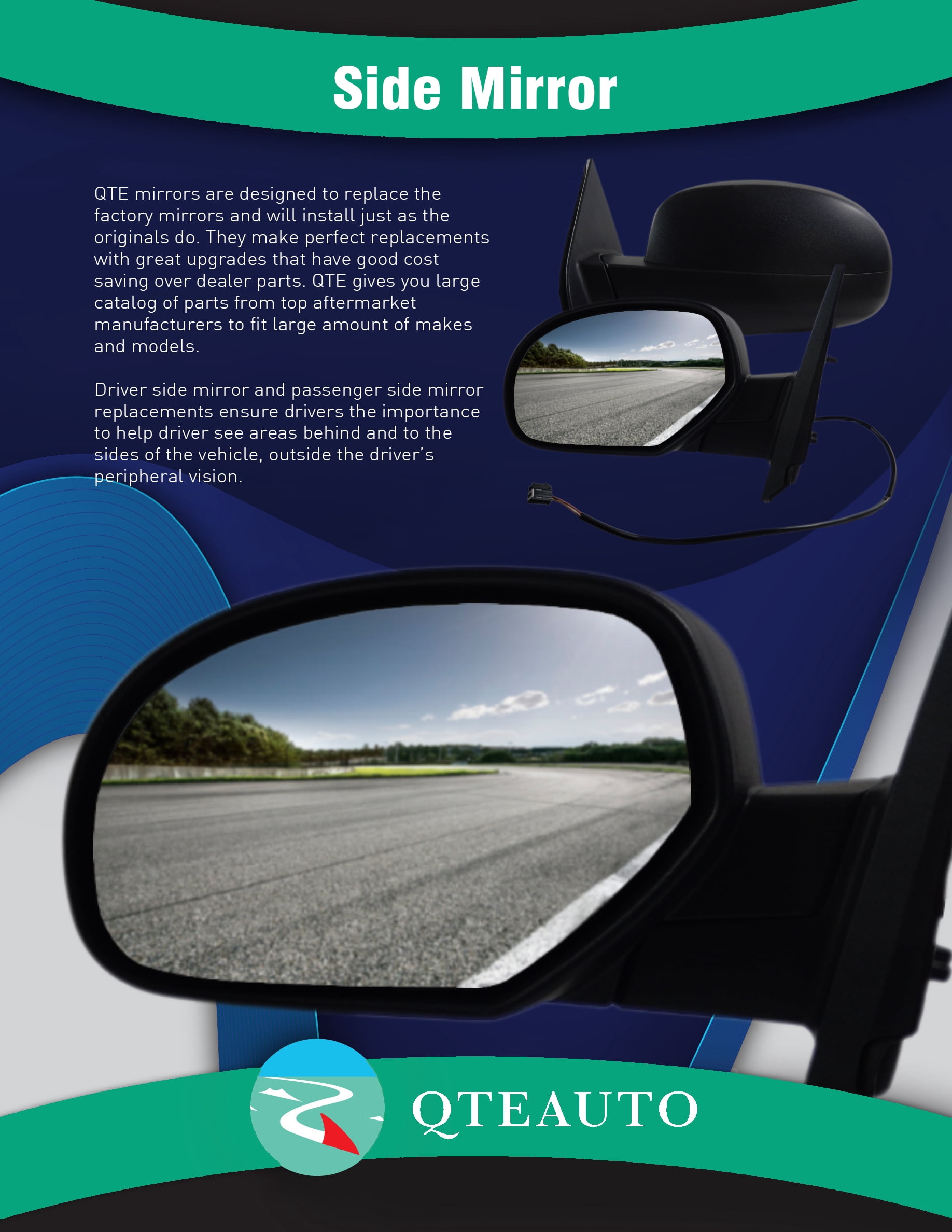 Right Passenger Side Mirror, Power Heated Paintable Manual Folding View Mirror For 2013-2017 Toyota Sienna