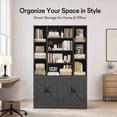thumbnail image 5 of Hiphuta 75" Tall Modern Bookcases with 2 Double Door Cabinet, 47"Wide Wooden Storage Bookshelf for Living Room Home Office Entryway, Black, 5 of 6