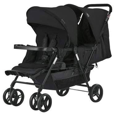KFFKFF Dual Stroller, Foldable Double Stroller, Lightweight Twin Stroller with Front Back Seats, 5-Point Harness and Ample Storage Basket for Infants & Toddlers, Black