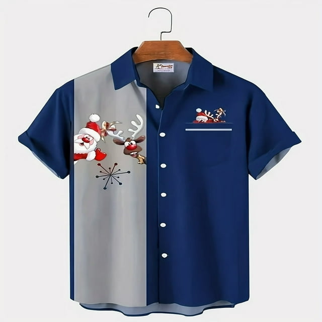 Men‘s Creative Christmas Stitching Striped Shirt With Pockets