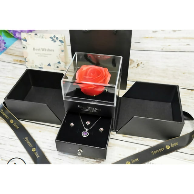 Caja de joyería de flor rosa caja de anillo de día de san valentín caja de joyería de flor rosa caja de regalo de collar de anillo exquisito para boda de aniversario de día de ANGGREK Otros