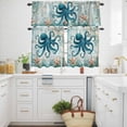 thumbnail image 3 of Ocean Creature Kitchen Curtains Valances and Tiers Set of 3 Eight Pawfish Corals Sea Stars Tier Curtains and Valance with Rod Pocket for Small Windows, 27.5"x24", 3 of 9