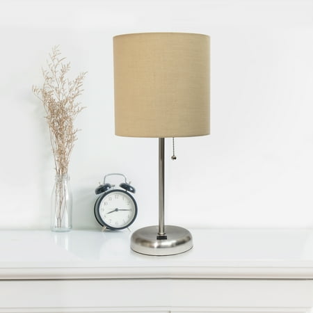 Limelights - Stick Lamp with USB charging port and Fabric Shade - Silver/Tan
