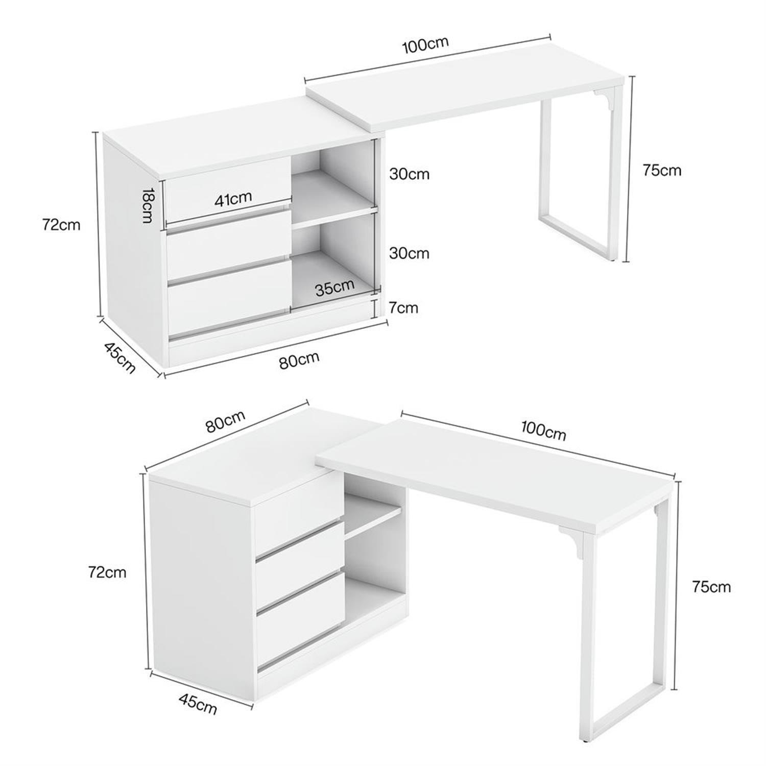 Demi Bonn Modern L Shaped Gaming Computer Desk, 70" Reversible Corner Executive Desk with Drawer Cabinet for Home Office, White