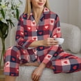 thumbnail image 5 of KLL Heart Plaid Print Women's Long Sleeve Pajamas with Pants Sleepwear Loungewear 2 Set-X-Large, 5 of 7