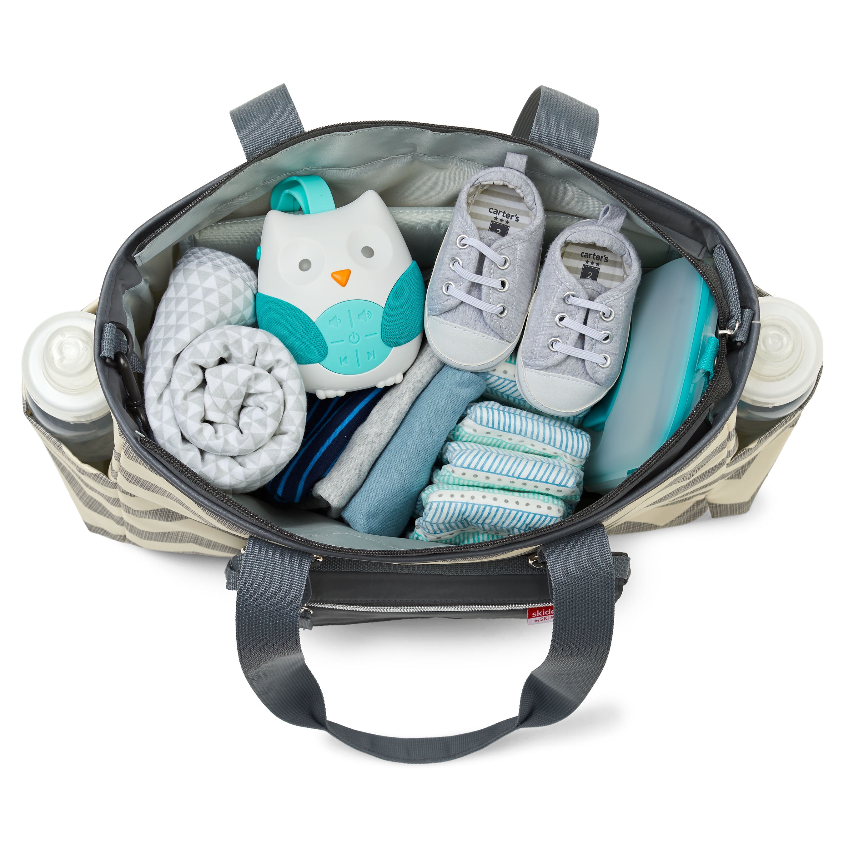 Skidaddle Adjustable Shoulder Strap Included Changing Pad Tote Diaper Bags, Chevron Grey and White
