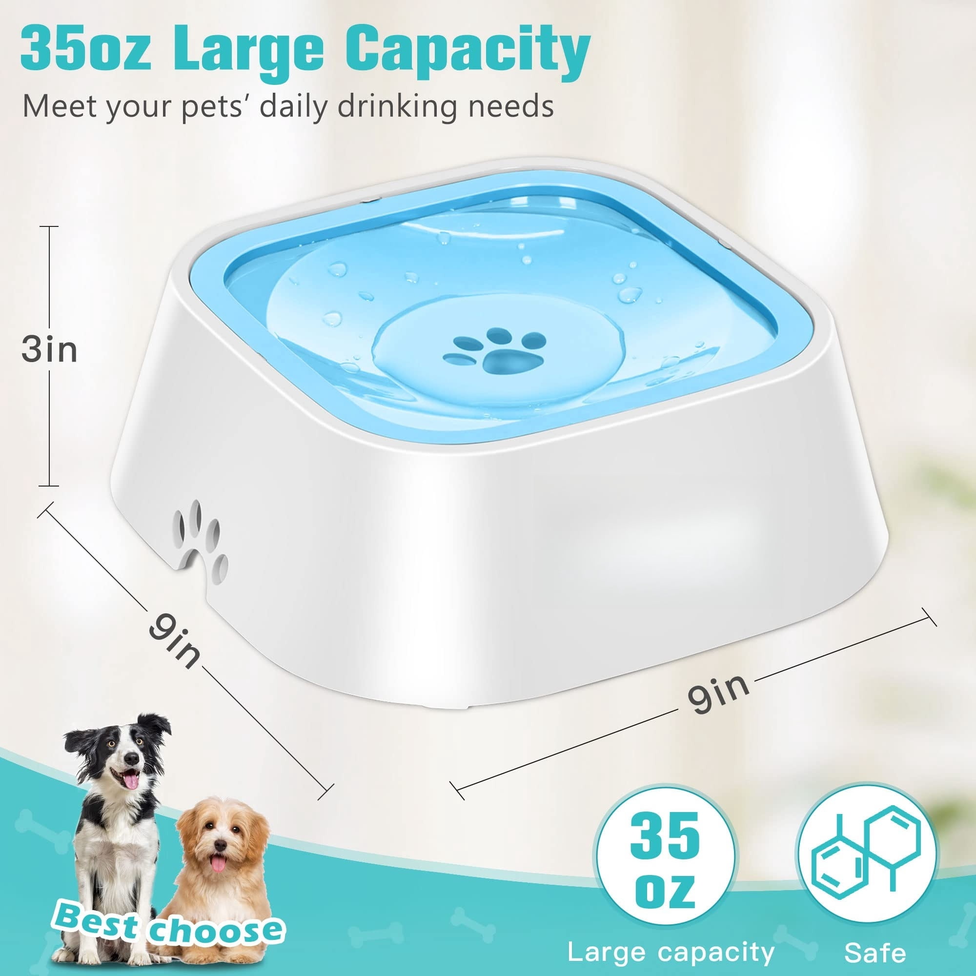 No-Spill Pet Water Bowl, Slow Water Feeder, No-Slip Pet Water Dispenser 35oz Feeder Bowl for Dogs and Cats-2Pcs