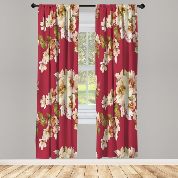 Ambesonne Floral Curtains, Watercolor Shabby Ornaments, Pair of 28"x63", Raspberry Almond