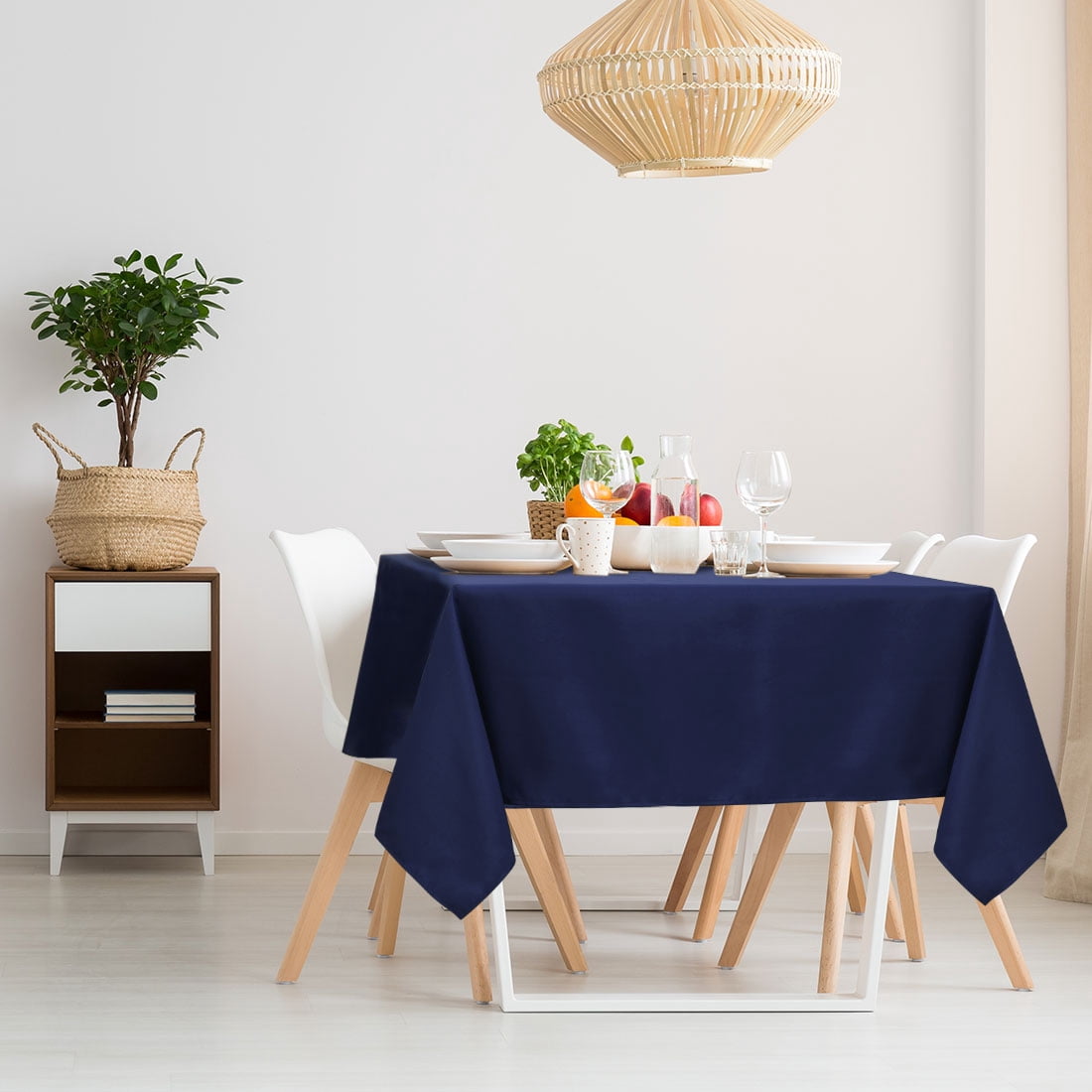 Unique Bargains Square Tablecloth Polyester Table Cover for Wedding Picnic 55" x 55" Navy Blue