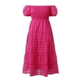 thumbnail image 5 of Riforla Women's off The Shoulder Dress Short Puff Sleeve Casual A Line Ruffle Summer Dresses Linen Dresses for Women Casual Summer Hot Pink XL, 5 of 6