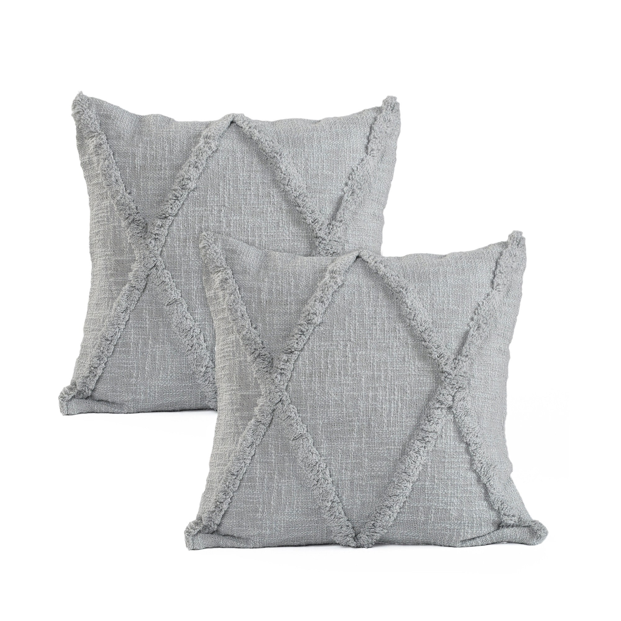 Laddha Home Designs Handwoven Geometric Diamond Square Throw Pillows - 18" - Gray - Set of 2