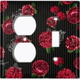 thumbnail image 4 of Metal Light Switch Plate Outlet Cover Dark Red Roses Black Pinstripe Wallpaper ROS042, 4 of 13