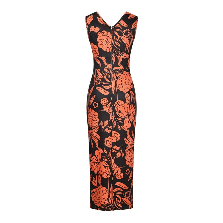 Knee Length Dresses for Women High Slit Dress Sexy Dresses Party Dress Women Summer V Neck Sleeveless Print Drawstring Pleated Dress Off Shoulder
