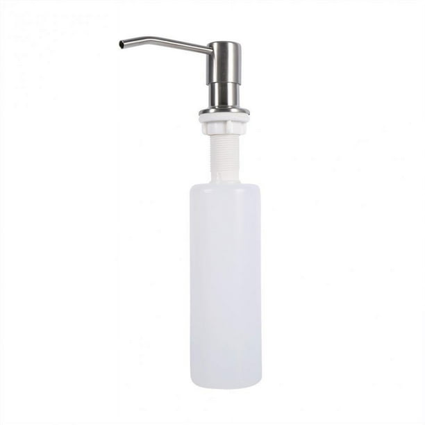 Dispensador de Jabón para Fregadero de Cocina Acero Inoxidable Blanco Plateado. Incluye botella de líquido lavavajillas.