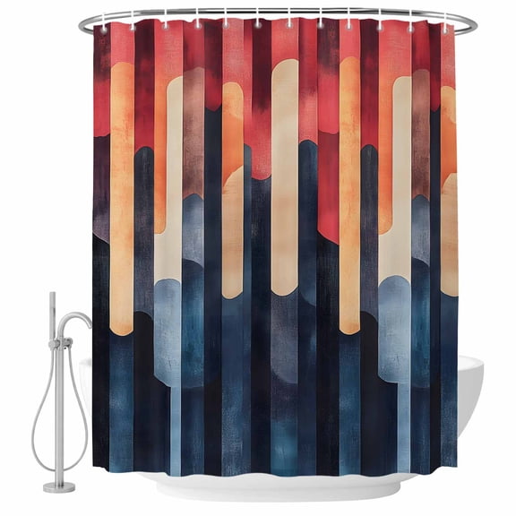 Orange Blue Red Shower Curtain Set - Standard 72" x 72" Washable Bathtub Curtain with 12 Hooks, Modern Minimalist Vintage Art Waterproof Fabric Stall Shower Curtains for Bathroom/Bathtub Décor