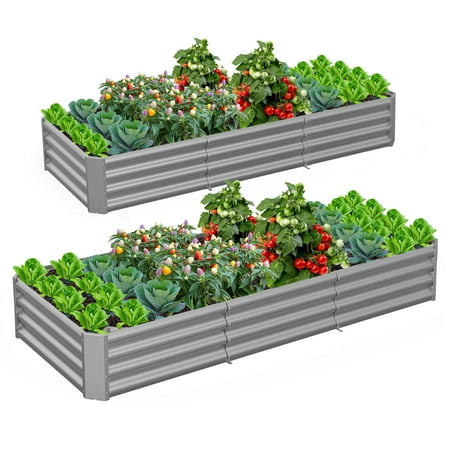 TRAMULL 2 Pack 8x3x1ft Metal Galvanized Raised Garden Bed ,Adjustable to 4 Different Sizes(Gray)