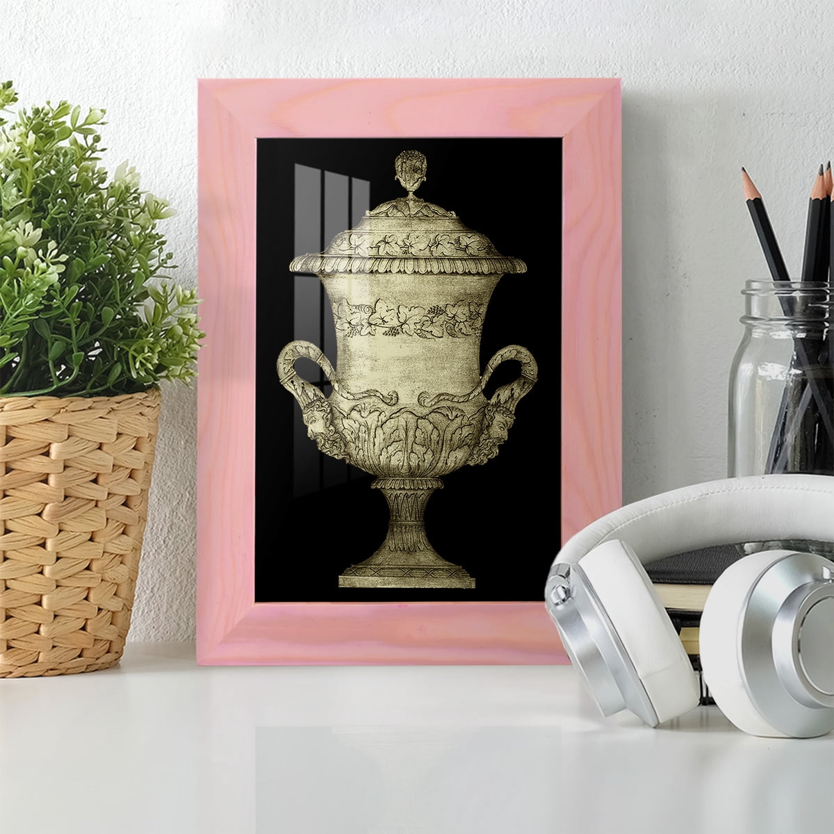 Garden Antiquities IV -Framed Print w/glass-Sunset Pink