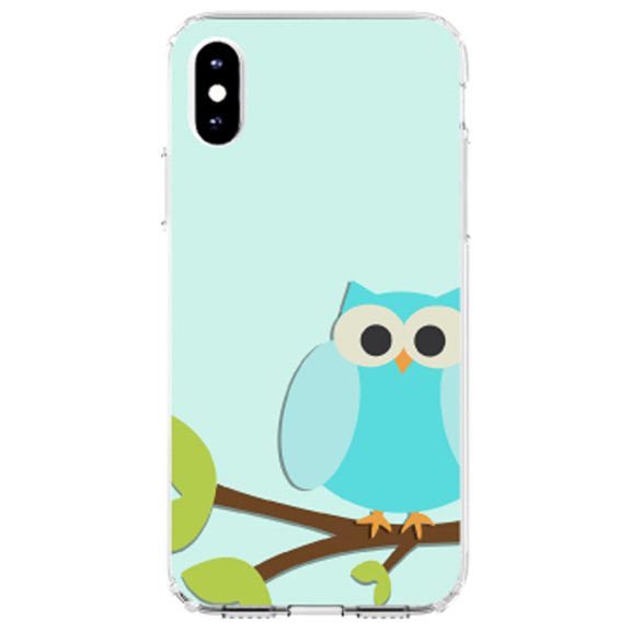 DistinctInk Clear Shockproof Hybrid Case for iPhone XS Max (6.5" Screen) - TPU Bumper, Acrylic Back, Tempered Glass Screen Protector - Blue Owl Cartoon - Cartoon Owls