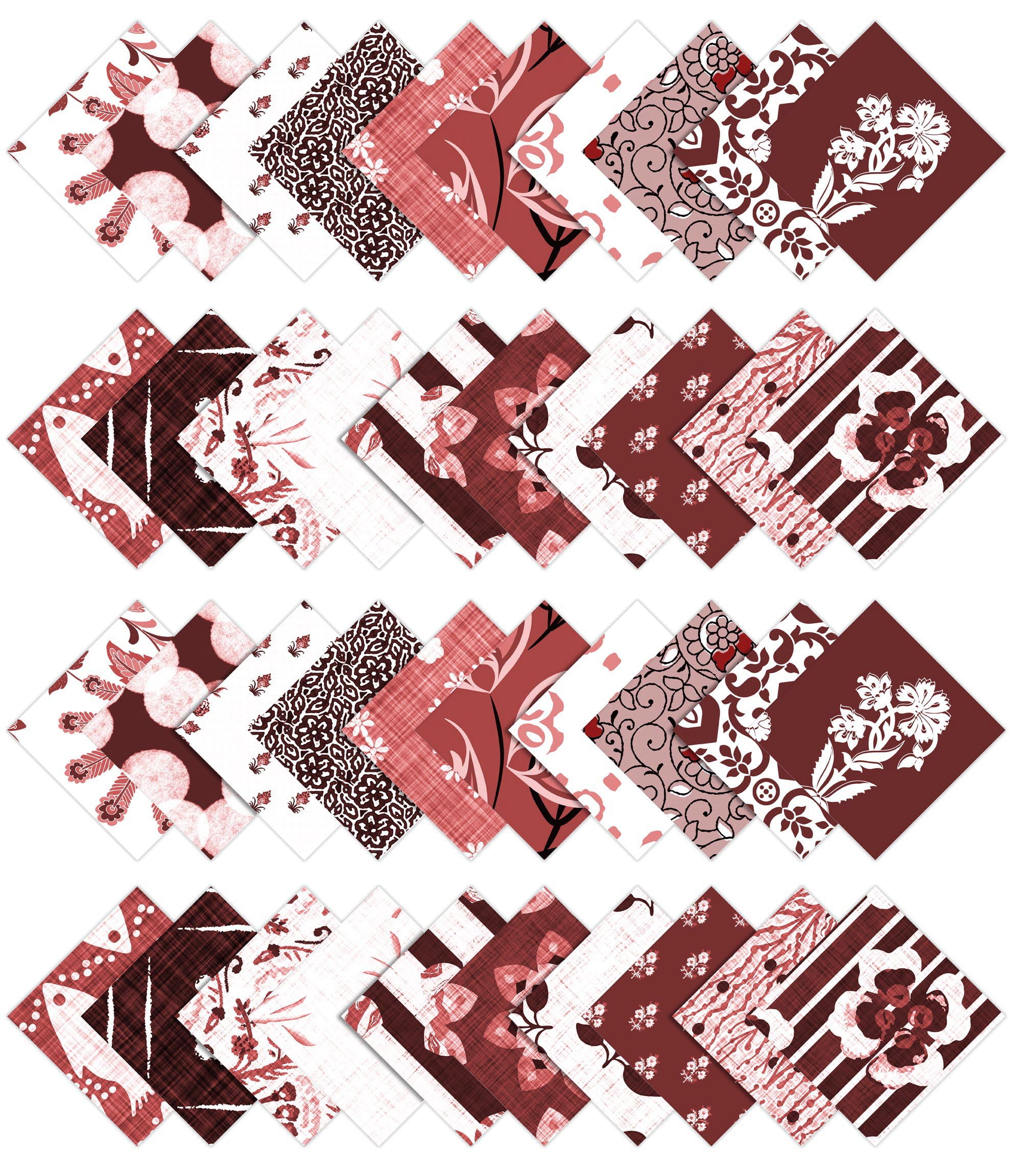 Soimoi 40Pcs Block Print Precut Fabrics Strips Roll Up 1.5x42inches Cotton Jelly Rolls For Quilting - Red