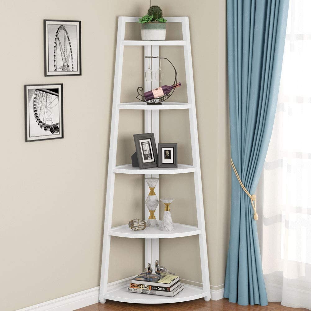 Dropship Corner Shelf; 5 Tier Corner Shelf Tall Rustic Multipurpose  Bookshelf With 1.96'' Wide Frame; Industrial Ladder Shelf And Plant Stand  With Support Foot Pads For Living Room; Home Office to Sell