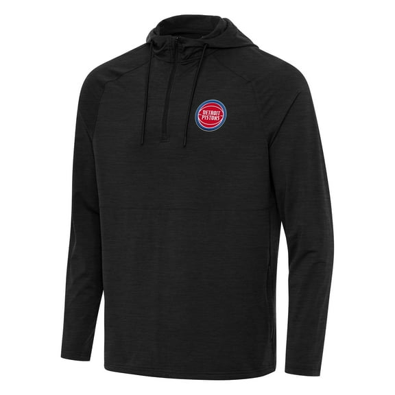 Men's Antigua Heather Black Detroit Pistons Spikes Raglan Quarter-Zip Hoodie
