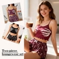 thumbnail image 2 of Ensemble de Pyjama 2 Pcs pour Femmes, Haut à Manches Courtes et Shorts, Tenue de Détente avec Imprimé Doux, 2 of 8