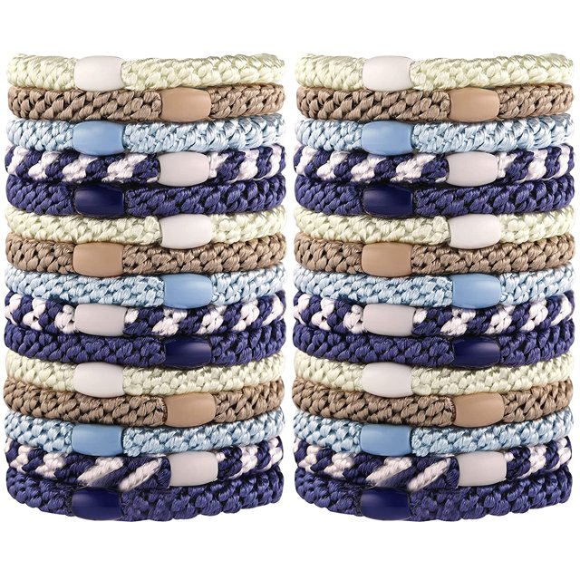 Corbatas para mujeres y niñas, Funtopia 30 unidades de bandas elásticas para el cabello, coleteros para cabello grueso, sin daños, sin arrugas, elásticos para el cabello (negro/marrón/blanco/beige/caf