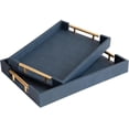 thumbnail image 5 of MODE HOME Blue Shagreen Decorative Trays with Gold Handles, Set of 2 Modern Rectangle Faux Leather Serving Trays for Coffee Table, Ottoman & Vanity, 5 of 8