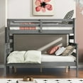 thumbnail image 3 of Twin Over Full Bunk Bed with Ladder, Can be Divided into 2 Beds, Solid Wood Bed Frame with Full Length Safety Guardrails and Slats Support, for Teens Adults, No Box Spring Needed, Gray, 3 of 9