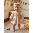 thumbnail image 3 of RUINIXCW Newborn Baby Girl Smocked Romper Dress Infant Girls Spring Fall Winter Clothes Cotton Lien Outfit Puff Long Sleeve Bodysuit Headband Set, 3 of 10