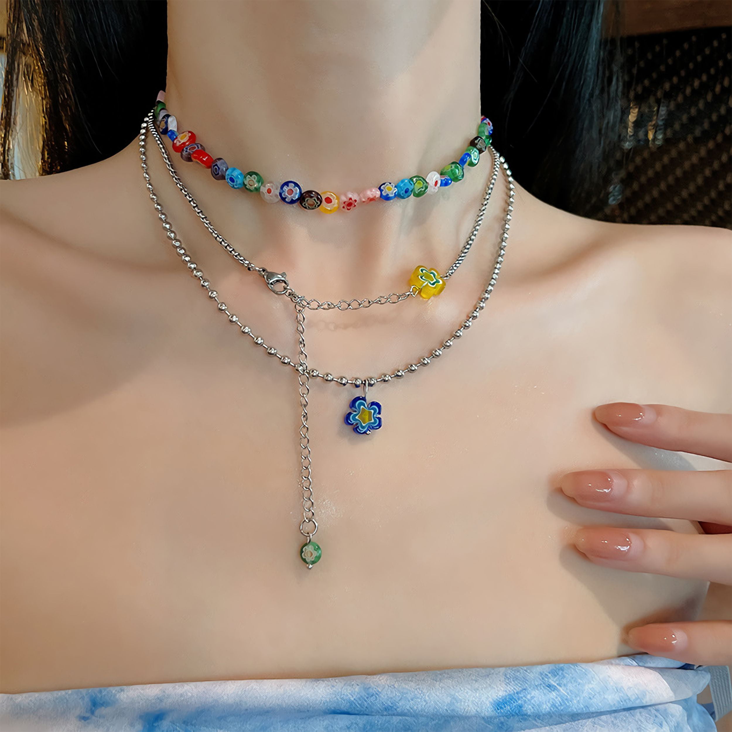 Women Girls Y2k Necklace Layered Colorful Beaded Choker Chain Necklace  Bohemia | eBay