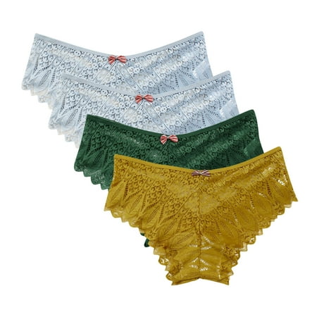 Women Underwear Lace Thongs for Women  Seamless Ladies Thong Briefs Underwear Lace Panties Plus Size Underpant Lace Thongs for Women 4 Pack Underwear Women Pack Yellow XXL